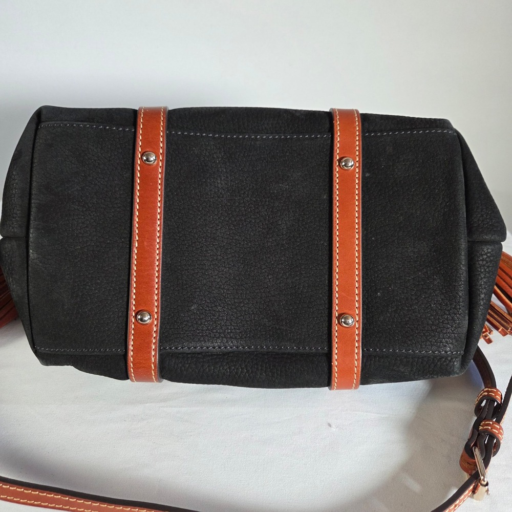 Dooney & Bourke Black Suede Leather Satchel Crossbody Bag Tassels & Dust Bag - Picture 6 of 11
